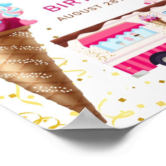 Poster Pink Gold Crème Camion Fête d'anniversaire Bienven (Coin)