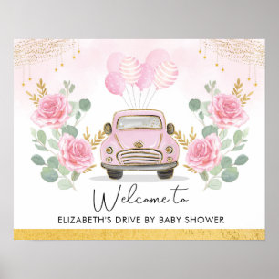 Poster Pink Gold Floral Drive Par Baby shower Bienvenue