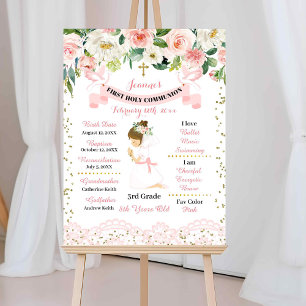 Poster Pink Gold Floral Girl First Communion Sign