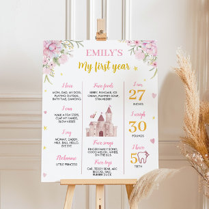 Poster Pink Gold Princess Couronne Anniversaire Jalon Sig