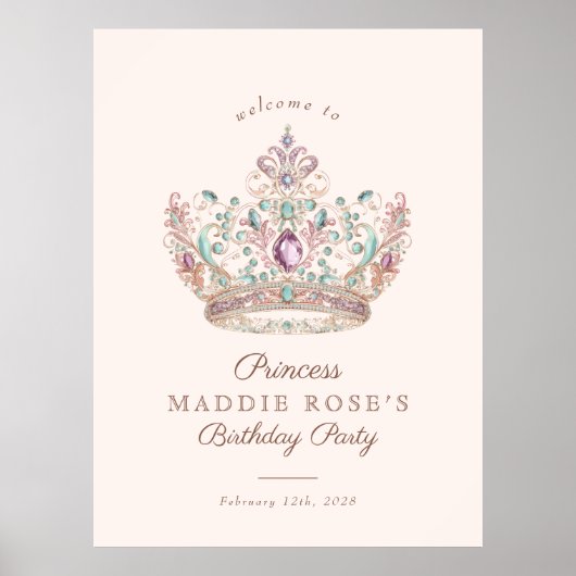 Poster Pink Gold Princess Crown Fairytale Signal d'annive (Devant)