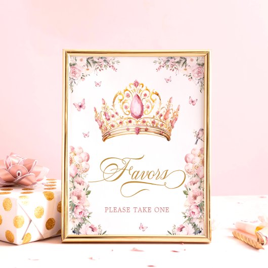 Poster Pink Gold Princess Crown Faveurs Baby shower Poste