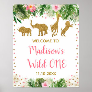 Poster Pink & Gold Safari Wild One First Birthday Bienven