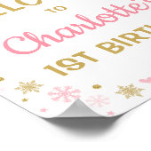 Poster Pink Gold Snowflake Hiver 1er anniversaire Bienven (Coin)