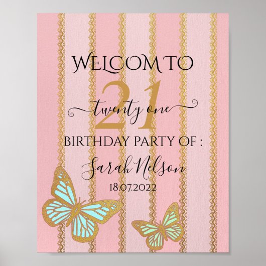 Poster Pink Gold Stripes et Bufly (Devant)