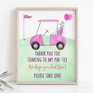 Poster Pink Golf First Birthday Par tee Favor Sign
