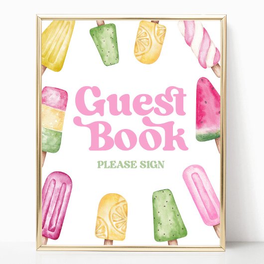 Poster Pink Green Yellow Popsicle Guest Book Table Signal