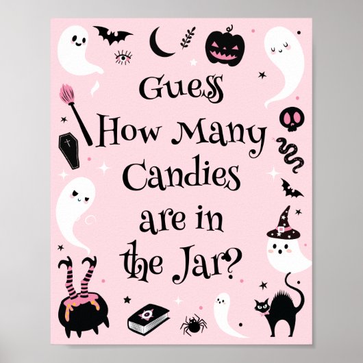 Poster Pink Halloween Baby Shower Guess How Many Candies (Devant)