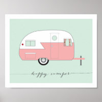 Pink Happy Camper art imprimé 8 x 10