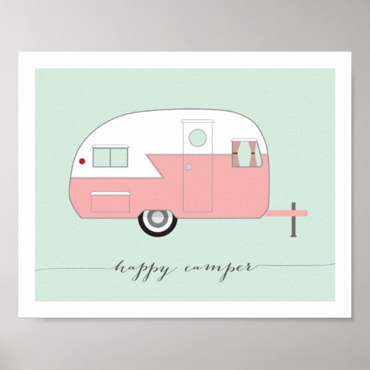 Poster Pink Happy Camper art imprimé 8 x 10 (Devant)