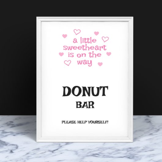 Poster Pink hearts Donut Bar Shower Sign