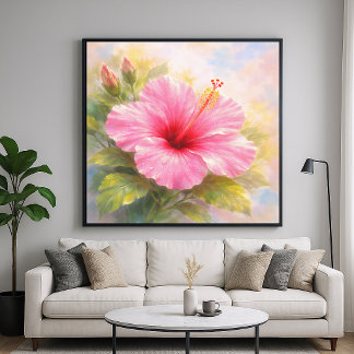 Poster Pink Hibiscus - Painting Style Art