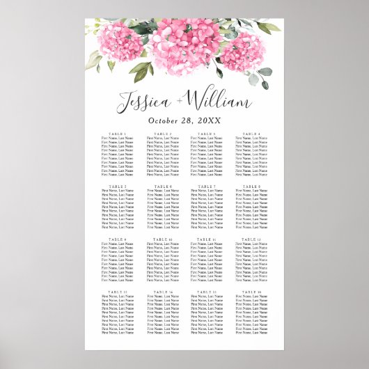 Poster Pink Hydrangea Floral 16 Tableaux GRAPHIQUE DE SIÈ (Devant)