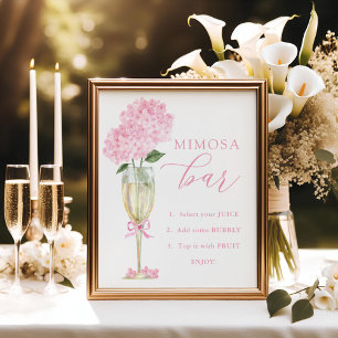 Poster Pink Hydrangea, Gold Mimosa Bar Shower