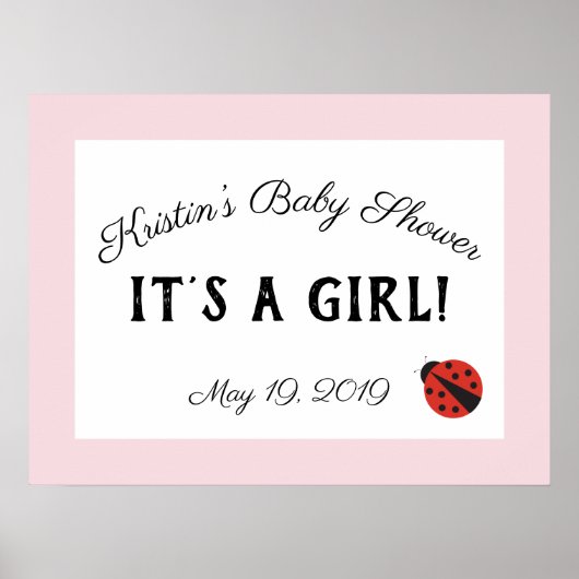 Poster Pink ladybug baby shower bienvenue c’est un pannea (Devant)