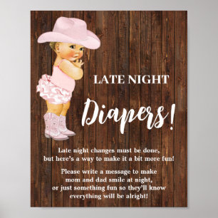 Poster Pink Late Night Diapers Jeu Cowgirl Baby shower