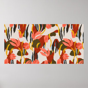 Poster pink leaves and effect dress pattern design. 