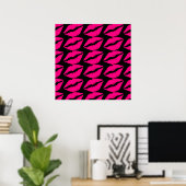 Poster Pink lipstick baiser pop art rose et noir (Bureau à domicile)