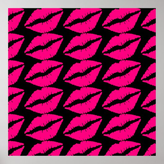 Poster Pink lipstick baiser pop art rose et noir (Devant)