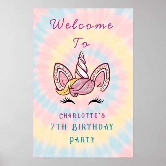 Poster Pink Magic unicorn tie teinture d'anniversaire sig (Devant)