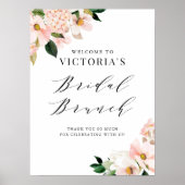 Poster Pink Magnolia et Hydrangea Bridal Brunch Bienvenue (Devant)