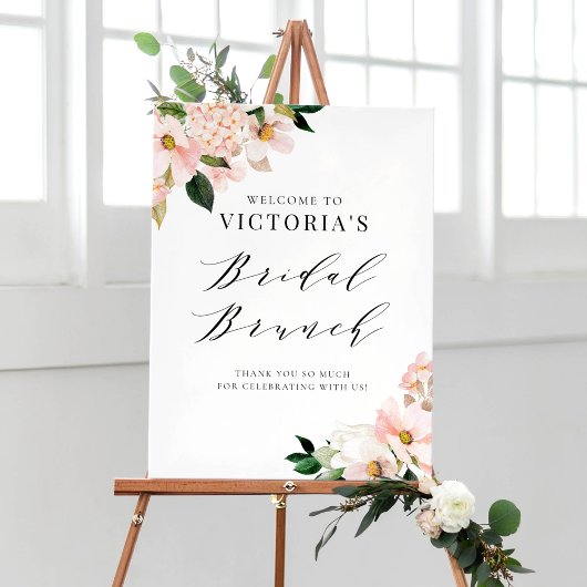 Poster Pink Magnolia et Hydrangea Bridal Brunch Bienvenue