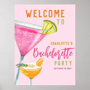 Poster Pink Margarita Custom BachelorParty Bienvenue