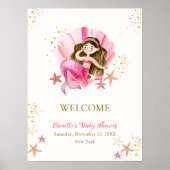 Poster Pink Mermaid Ocean Starfish Baby shower Bienvenue (Devant)