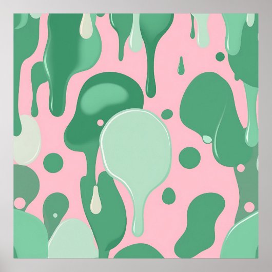 Poster Pink Mint Green Melting Drip Pattern Abstract  (Devant)