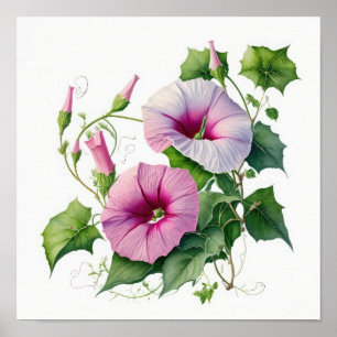 Poster Pink Morning Glory Flowers Art Imprimer l'affiche