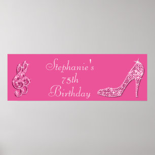 Poster Pink Music Note and Stiletto 75th Birthday