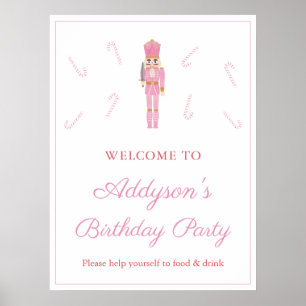 Poster Pink Nutcracker Candy Canes Birthday Party Welcome