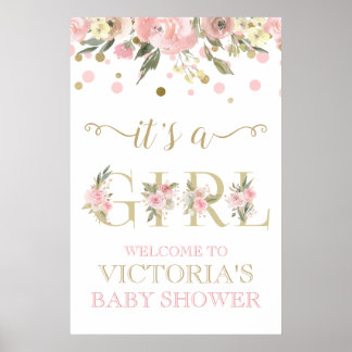 Poster Pink or Aquarelle Baby shower floral
