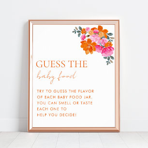 Poster Pink Orange Floral Guess the Baby Food Shower Jeu