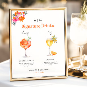 Poster Pink Orange Signature Boissons Cocktail Mariage Si