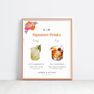 Poster Pink Orange Signature Boissons Cocktail Mariage Si