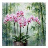 Poster Pink Orchid Plant On Bamboo Background (Devant)