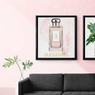 Poster Pink Parfum Bouteille Chic Monogramme Personnel