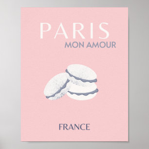 Poster Pink Paris Travel Art Pastel Preppy Macarons