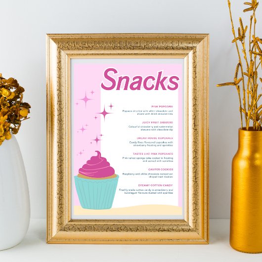 Poster Pink Party Cupcake Sweet Snacks Menu