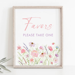 Poster Pink Pastel Fleur sauvage Baby shower Favoriser Si