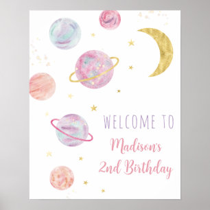 Poster Pink Pastel Two Moon Space Anniversaire Bienvenue