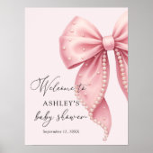 Poster Pink Pearl Bow Girl Baby Shower Welcome  (Devant)