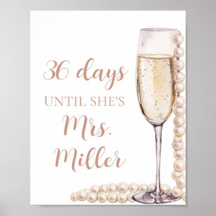 Poster Pink Pearls et Prosecco Jours Jusqu'à ce qu'elle s