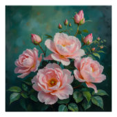 Poster Pink Peonies Artwork on Emerald Green (Devant)