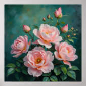 Poster Pink Peonies Artwork on Emerald Green (Devant)