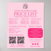 Poster Pink Permanent Jewelry Price List QR code Menu (Devant)