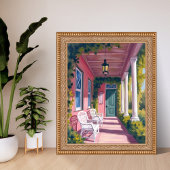 Poster Pink Porch | Botanical Deck Floral Watercolor