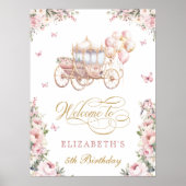 Poster Pink Princess Carriage Anniversaire Bienvenue (Devant)