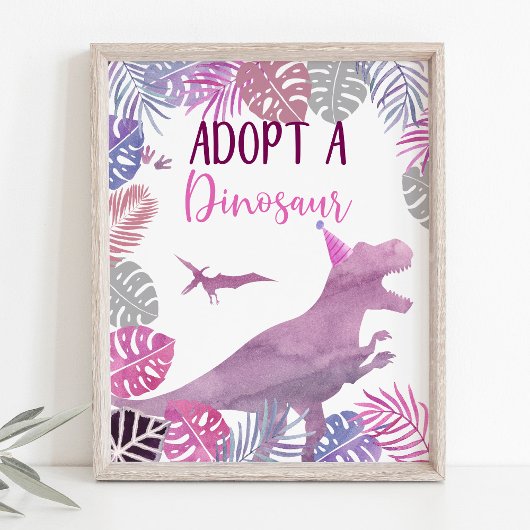 Poster Pink Purple Adopter Un Dinosaure Signal D'Annivers